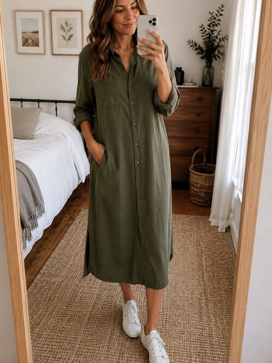 Universal Thread Dresses & Skirts - Universal Thread Olive Green Midi Shirt Dress Women’s Large
